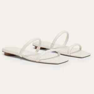 Everlane White Minimal Leather Sandals Sz 6 Square Toe Slide Shoes Sustainable